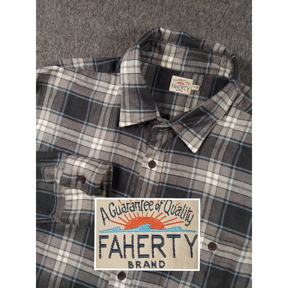 Faherty The Movement Flannel Shirt Mens XL Gray Plaid Featherweight Long Sleeve